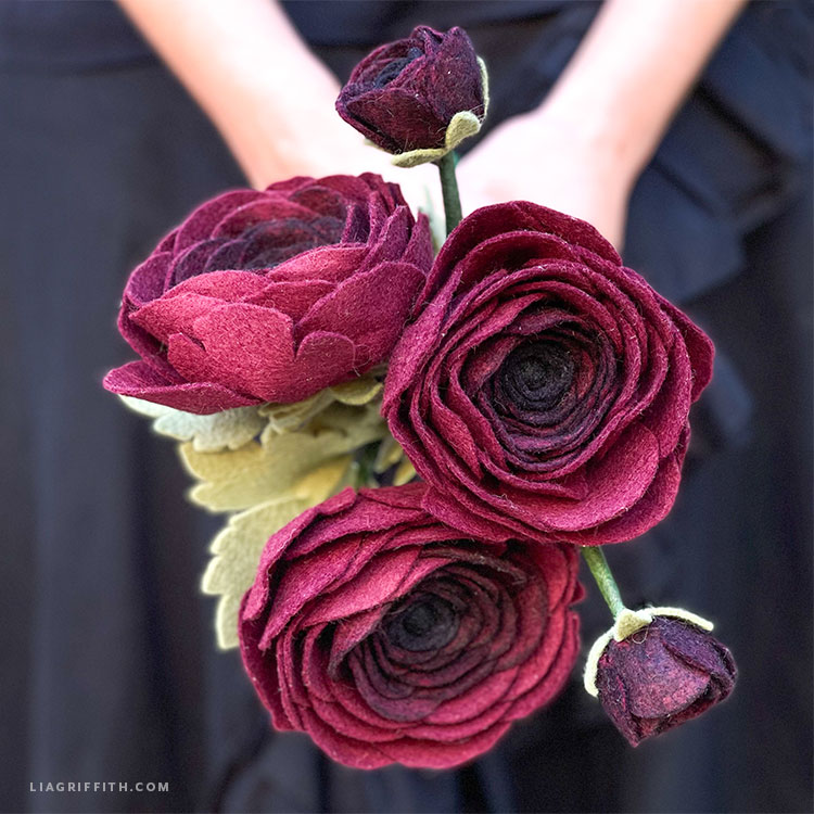 Felt Dark Burgundy Ranunculus